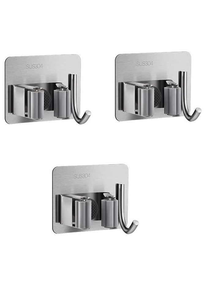 Rock Pow Broom Mop Holder with Hook 3 Pack, Self Adhesive Broom Gripper Wall Mount Mop Racks Holders for Home Organization  - Image 1
