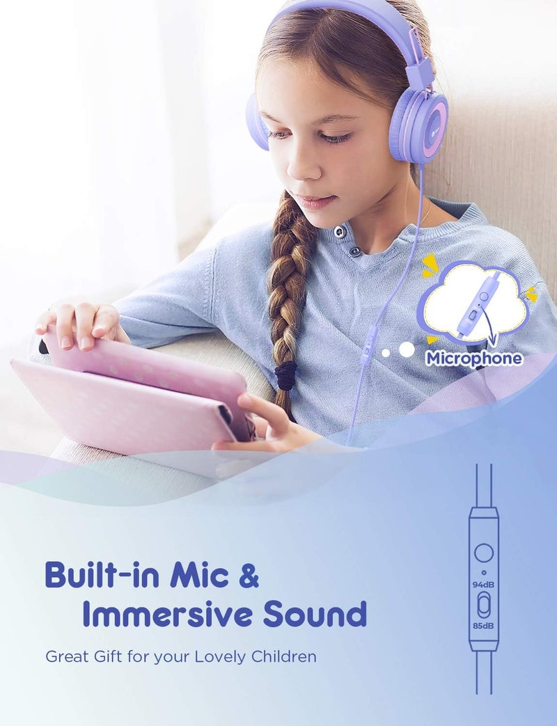 iClever [عبوة 2] سماعات رأس للأطفال مع ميكروفون للتعليم عبر الإنترنت - مستوى صوت آمن محدود 85dB/94dB، سماعات رأس قابلة للطي قابلة للتعديل للفتيات/الأولاد/الطائرة/الكمبيوتر/اللابتوب - Image 2