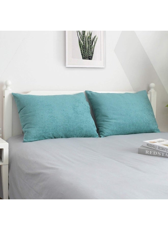 CaliTime Throw Pillow Covers Decorative 20 X 26 Inches Pack of 2 Cozy Chenille Standard Pillow Shams Cases for Couch Sofa Bed Living Room Home Teal - Image 2