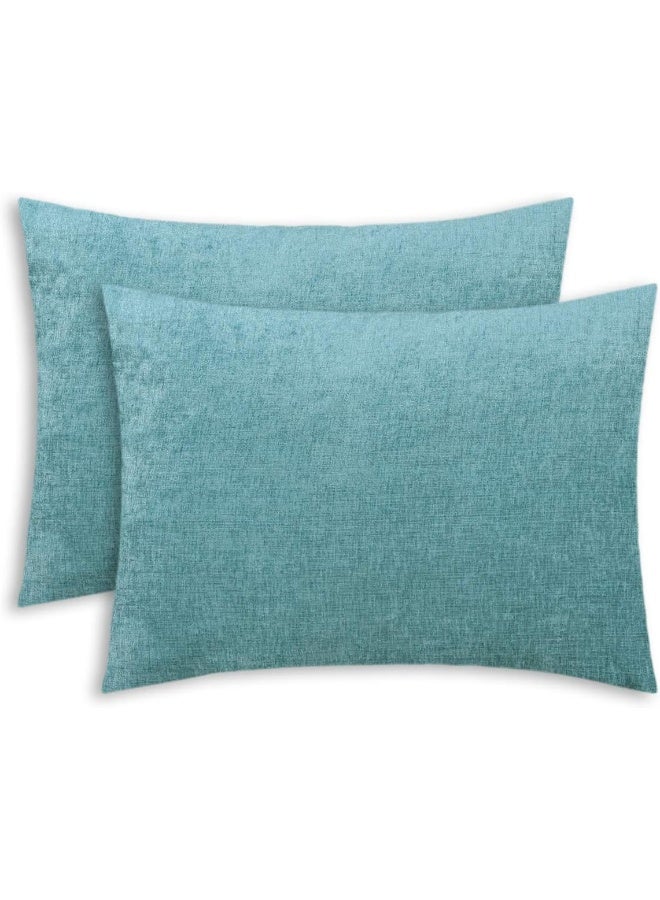 CaliTime Throw Pillow Covers Decorative 20 X 26 Inches Pack of 2 Cozy Chenille Standard Pillow Shams Cases for Couch Sofa Bed Living Room Home Teal - Image 1