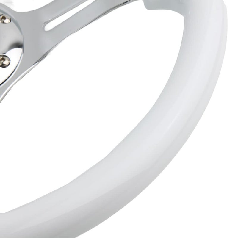 YEHICY Classic White Car Racing Steering Wheel Chrome Silver Spokes 350mm 13.5" Sports Wood Steering Wheel 6 Bolts Deep Dish With Horn Button - Image 4