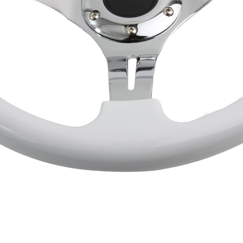 YEHICY Classic White Car Racing Steering Wheel Chrome Silver Spokes 350mm 13.5" Sports Wood Steering Wheel 6 Bolts Deep Dish With Horn Button - Image 5