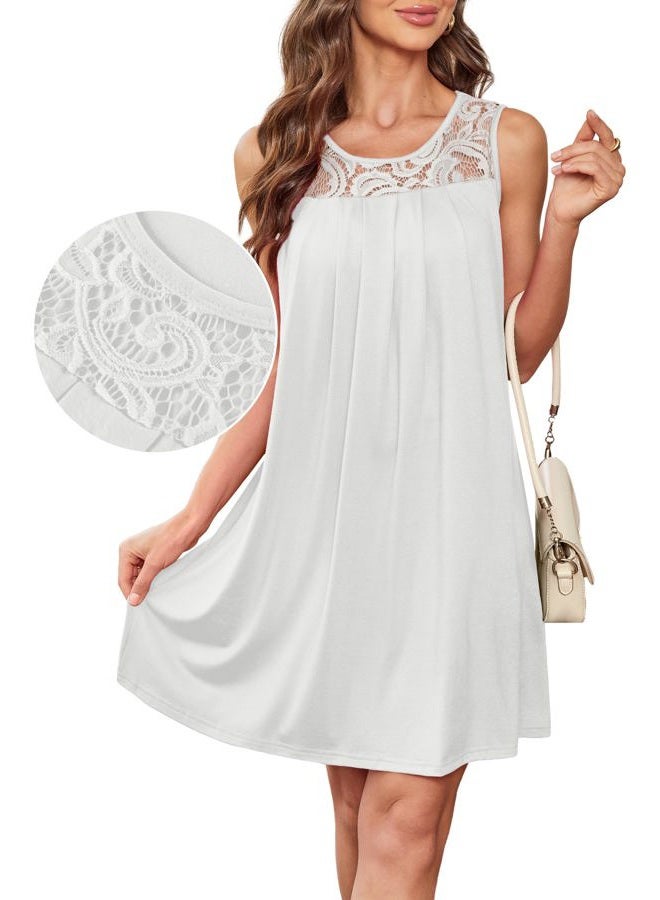 BKRIVE Summer Dresses for Women Sleeveless Lace Crewneck Sundress (S-3XL), White, XL - Image 3