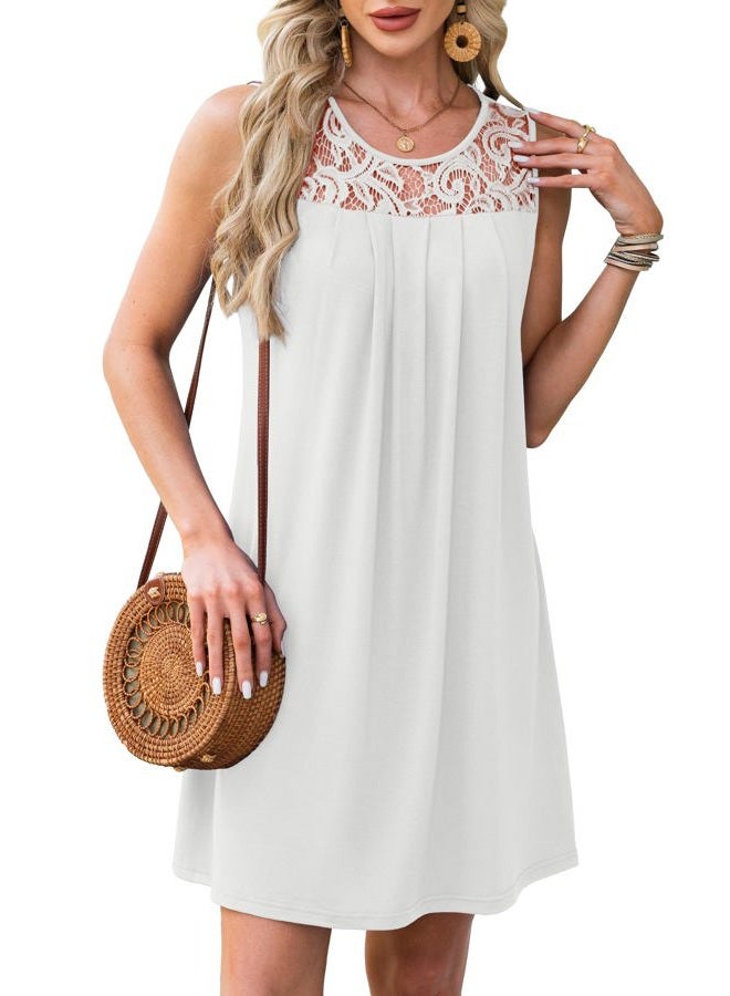 BKRIVE Summer Dresses for Women Sleeveless Lace Crewneck Sundress (S-3XL), White, XL - Image 4