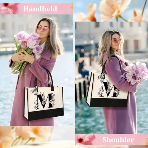 Tecanne Personalized Initial Canvas Tote Bag, Suitable for Birthday, Wedding, Beach, Holiday, Gifts for Women, Mom, Teachers, Nurses, Best Friends, Bridesmaids (M) - Image 2