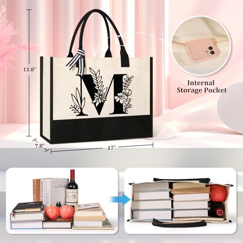 Tecanne Personalized Initial Canvas Tote Bag, Suitable for Birthday, Wedding, Beach, Holiday, Gifts for Women, Mom, Teachers, Nurses, Best Friends, Bridesmaids (M) - Image 4