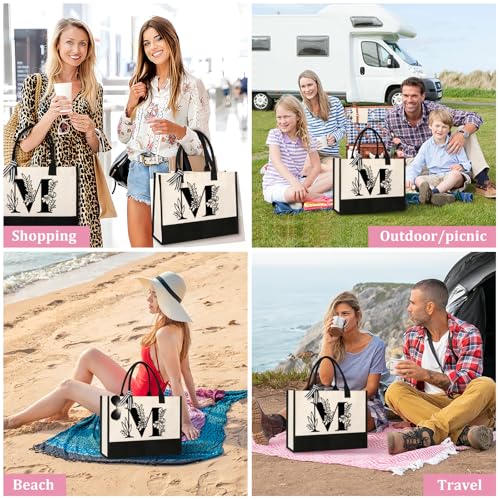 Tecanne Personalized Initial Canvas Tote Bag, Suitable for Birthday, Wedding, Beach, Holiday, Gifts for Women, Mom, Teachers, Nurses, Best Friends, Bridesmaids (M) - Image 5