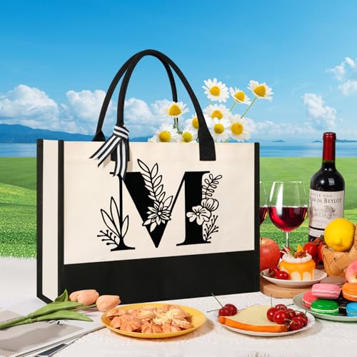 Tecanne Personalized Initial Canvas Tote Bag, Suitable for Birthday, Wedding, Beach, Holiday, Gifts for Women, Mom, Teachers, Nurses, Best Friends, Bridesmaids (M) - Image 3