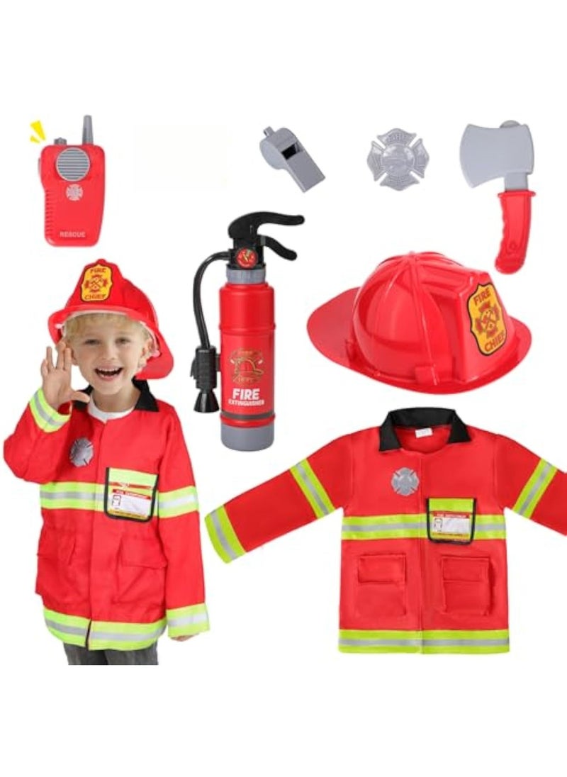 7-piece Kids Firefighter Costume, Toddler Fireman Dress up, Fire Pretend Chief Outfit, 100*140cm