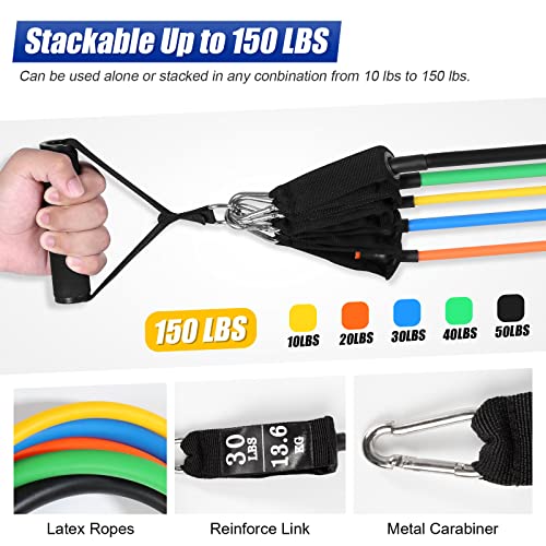 HIMALY Resistance Bands Set Himaly Exercise Bands Strength Training Fitness Bands Workout Bands Resistance Elastic Bands with Legs Ankle Straps Door Anchor Handles Carry Bag for Home Outdoor Workouts - Image 3
