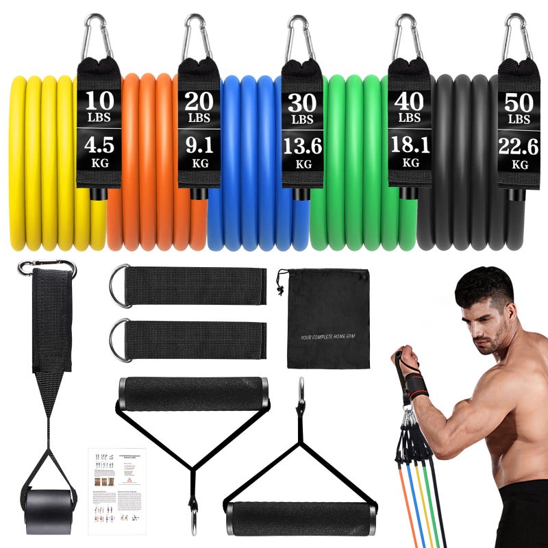 HIMALY Resistance Bands Set Himaly Exercise Bands Strength Training Fitness Bands Workout Bands Resistance Elastic Bands with Legs Ankle Straps Door Anchor Handles Carry Bag for Home Outdoor Workouts - Image 2