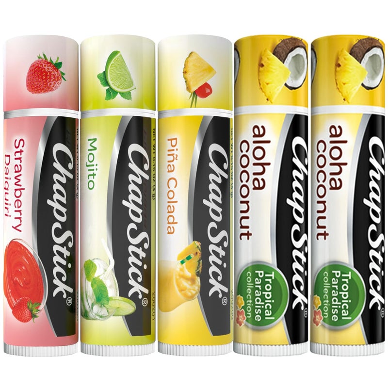 chapstick مجموعة عناية الشفاه من شابستيك - مجموعة موكتيل - بلسم شفاه جوز الهند ألوها 015 أونصة لكل قطعة 5 قطع