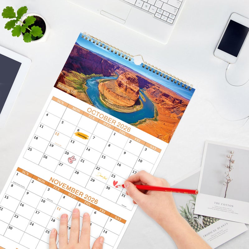 Chambom 2026 Calendar - 3 Month Calendar 2026 Wall Calendar, 14 Months December 2025-January 2027, Vertical 3-Month Display Calendars 2026, 12 Unique Patterns 3 Month Wall Calendars 2026, 12"Ã—26" - Image 2