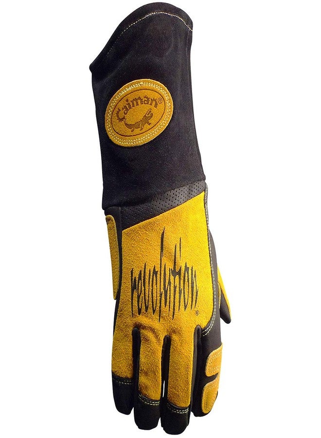 Caiman Genuine American Deer Grain Leather RevolutionTM Gloves (Large, Black/Gold) - Image 2