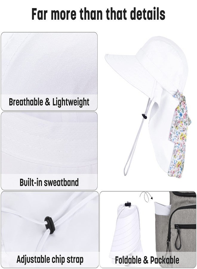Solaris Women's Sun Hats Neck Flap Large Brim UV Protection Foldable Fishing Hiking Cap White - Image 3