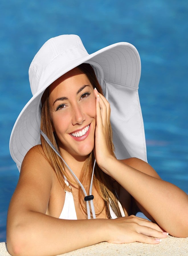 Solaris Women's Sun Hats Neck Flap Large Brim UV Protection Foldable Fishing Hiking Cap White - Image 5