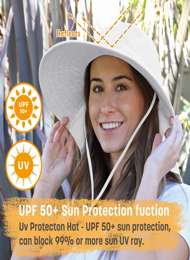 Solaris Women's Sun Hats Neck Flap Large Brim UV Protection Foldable Fishing Hiking Cap White - Image 2