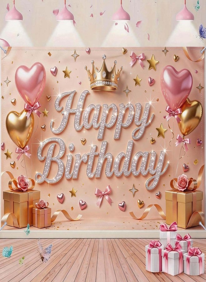 JNXCYQ Pink Gold Happy Birthday Backdrop-Birthday Decorations for Women,Birthday Banner Decoration-Glitter Birthday Photo Booth Background for Girls Bday Party Decor Supplies - Image 1