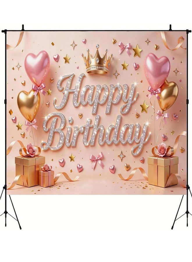JNXCYQ Pink Gold Happy Birthday Backdrop-Birthday Decorations for Women,Birthday Banner Decoration-Glitter Birthday Photo Booth Background for Girls Bday Party Decor Supplies - Image 5