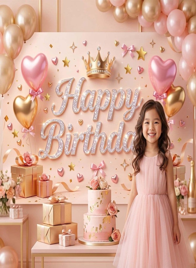 JNXCYQ Pink Gold Happy Birthday Backdrop-Birthday Decorations for Women,Birthday Banner Decoration-Glitter Birthday Photo Booth Background for Girls Bday Party Decor Supplies - Image 3