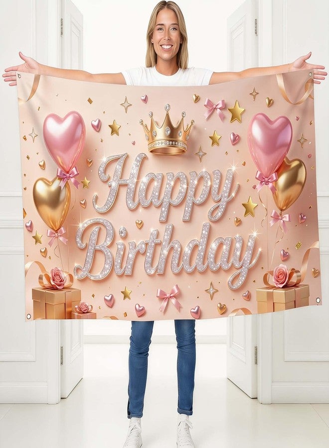 JNXCYQ Pink Gold Happy Birthday Backdrop-Birthday Decorations for Women,Birthday Banner Decoration-Glitter Birthday Photo Booth Background for Girls Bday Party Decor Supplies - Image 4