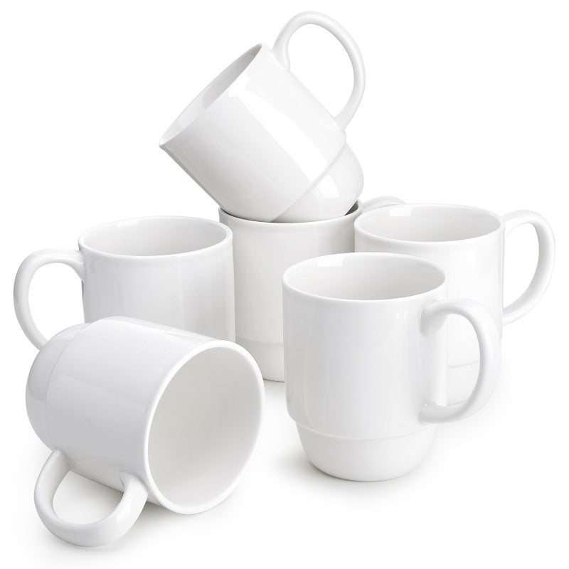Sweese 21 Oz Large Mug Set, Porcelain Stackable Mugs Sets of 6, Coffee Cups with Handle for Coffee, Tea and Mulled Drinks, White - Image 1