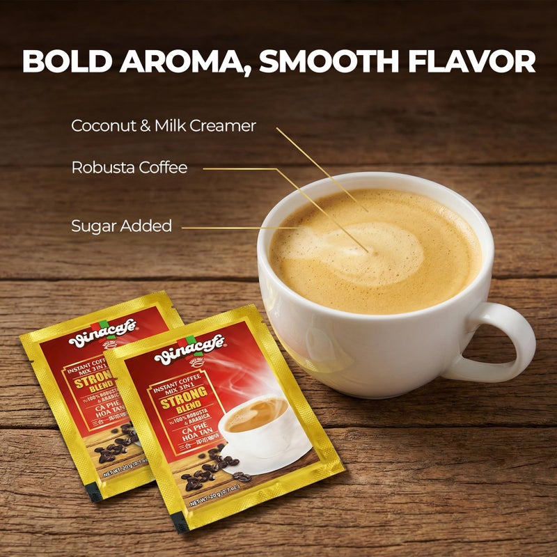 Vinacafe 20 cts 3 in 1 Vietnamese Instant Coffee Gold Red Strong Rich Blend, 20 Sachets (Single) - Image 2