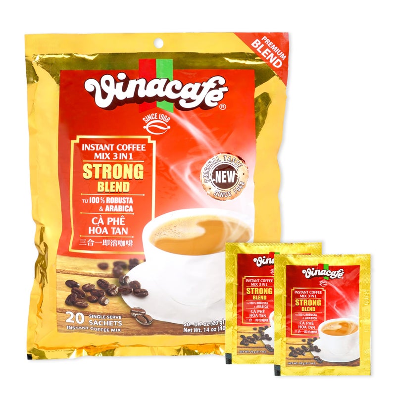 Vinacafe 20 cts 3 in 1 Vietnamese Instant Coffee Gold Red Strong Rich Blend, 20 Sachets (Single) - Image 1