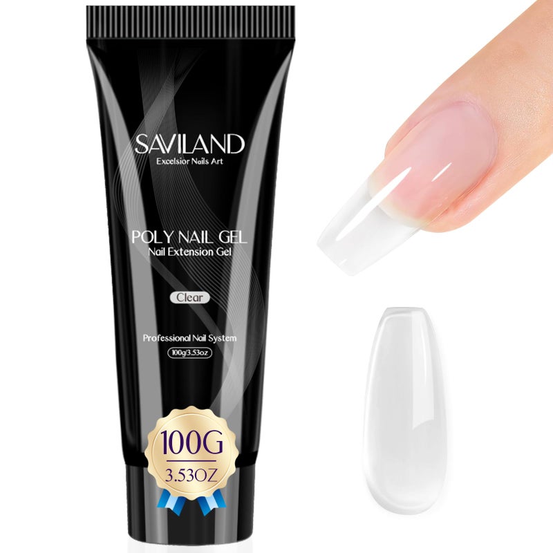 SAVILAND Large Clear Poly Gel: 100g Natural Nail Extension Poly Hard Gels For Starter Salon-Like Strengthener Long Lasting Poly Nail Gel for Beginner & Professional DIY at-Home - Image 1