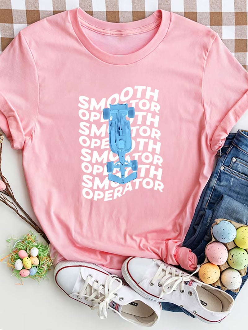 Independent Station Women'S Tops Round Neck Cartoon Printed Short-Sleeved T-Shirt-M - Image 1