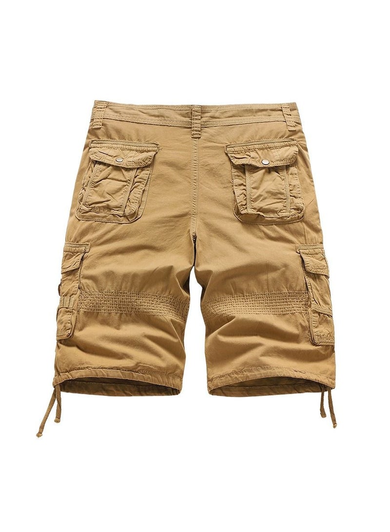 Loquat Men's New Pure Cotton Shorts Capris Loose Multi Pocket Work Shorts Khaki  - Image 2