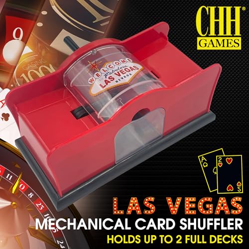 CHH 2 Deck Hand Crank "Welcome To Las Vegas" Card Shuffler, Red & Black - Image 2