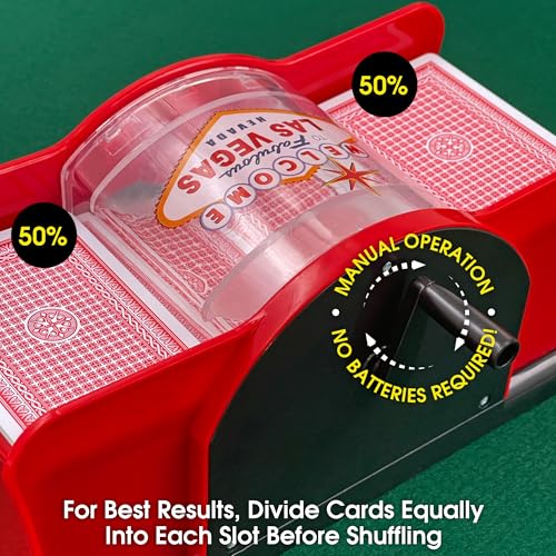 CHH 2 Deck Hand Crank "Welcome To Las Vegas" Card Shuffler, Red & Black - Image 3