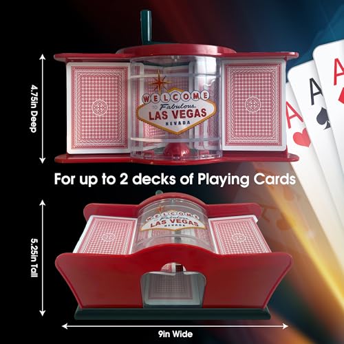 CHH 2 Deck Hand Crank "Welcome To Las Vegas" Card Shuffler, Red & Black - Image 5