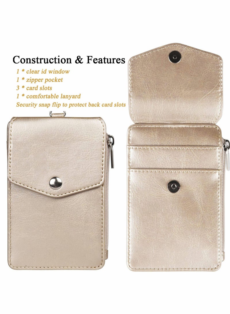 Generic Badge Holder with Zipper PU Leather ID Card Wallet 1 Clear Window and 3 Slots Secure Cover Nylon Lanyard for Office School ID, Credit Cards, Driver Licence - Image 2