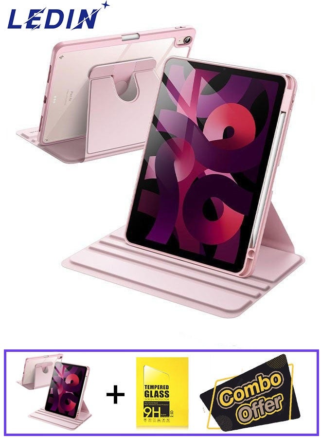 LEDIN 2 in 1 Rotating Case for iPad Air 13-Inch M3/M2 (2025/2024), with Pencil Holder,360 Degree Rotation Protective Stand Slim Cover Clear Back, Auto Wake/Sleep With Tempered Glass - Image 1