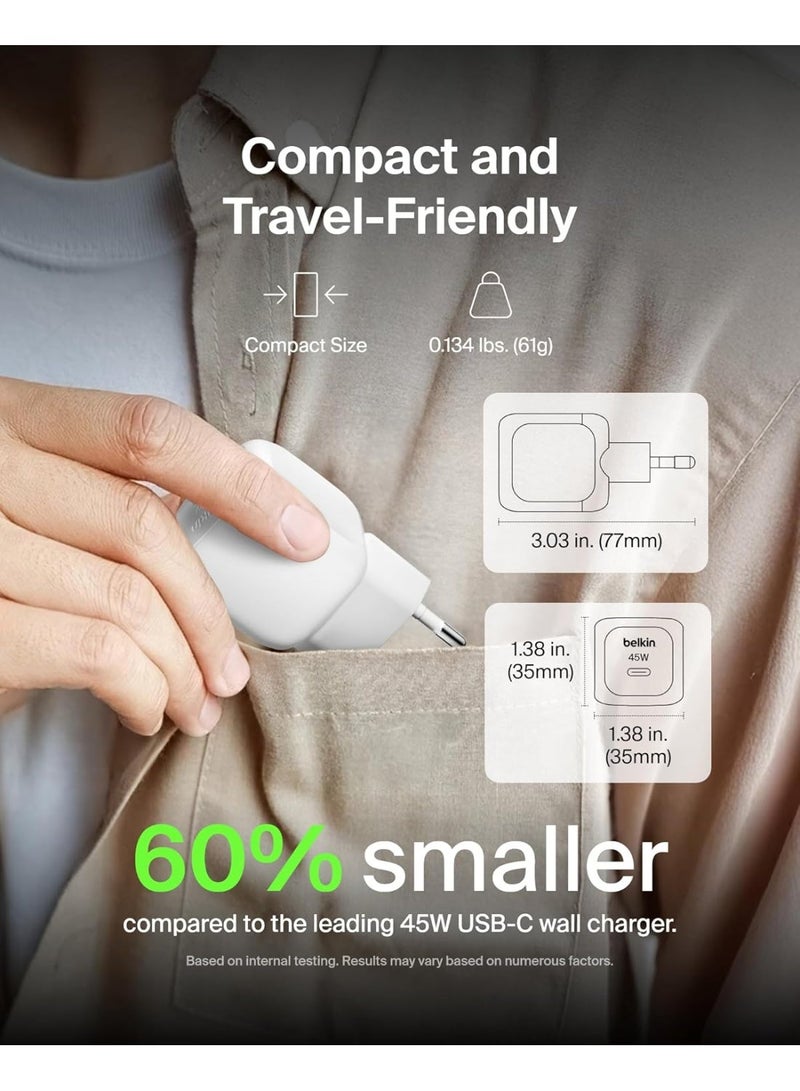 بيلكين شاحن بيلكين 45 واط مدمج USB-C مع تقنية Power Delivery – محول شحن سريع لسلسلة آيفون 16، آيفون 15، سامسونج جالاكسي S25، آيباد وآير بودز - Image 4