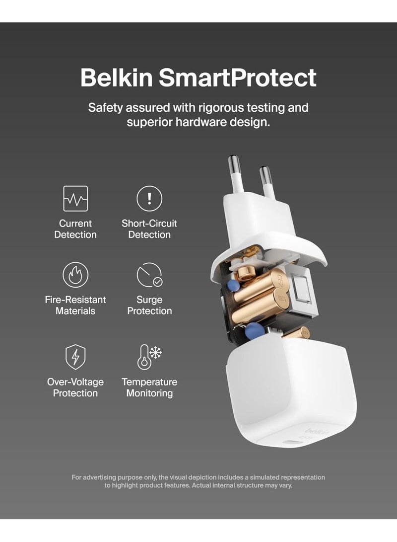 بيلكين شاحن بيلكين 45 واط مدمج USB-C مع تقنية Power Delivery – محول شحن سريع لسلسلة آيفون 16، آيفون 15، سامسونج جالاكسي S25، آيباد وآير بودز - Image 3