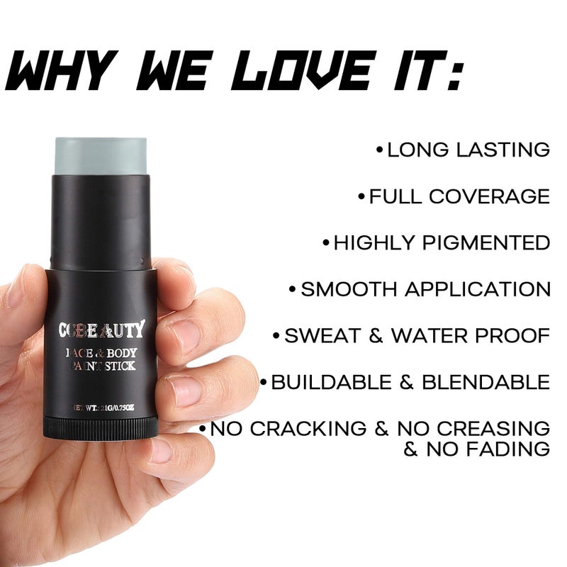 CCbeauty Light Grey Face Paint Stick,Face Painting Kit,Non Toxic SFX Makeup For Grayscale Wolf Halloween Costume Cosplay,Professional FX Body Paint,Full Coverage Painting Foundation With Makeup Sponge - Image 3