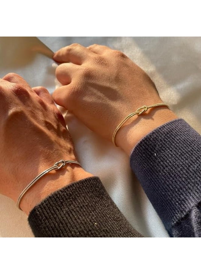 Love Knot Chain Bracelet for Couples Made of Stainless Steel with Adjustable Double Strand Design - Image 4
