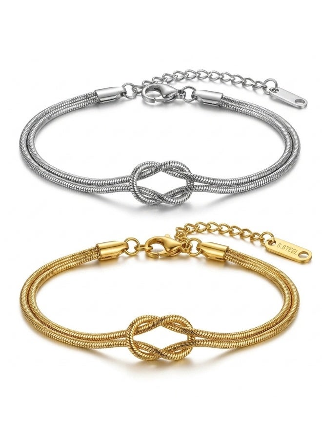 Love Knot Chain Bracelet for Couples Made of Stainless Steel with Adjustable Double Strand Design - Image 1