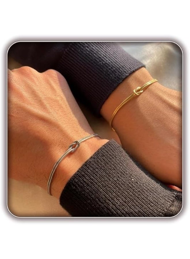 Love Knot Chain Bracelet for Couples Made of Stainless Steel with Adjustable Double Strand Design - Image 2