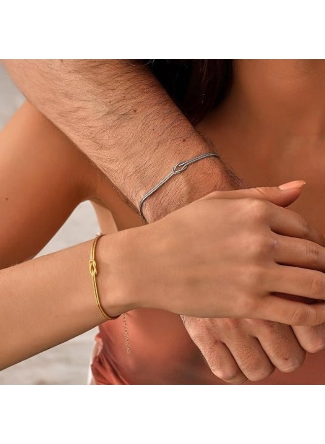 Love Knot Chain Bracelet for Couples Made of Stainless Steel with Adjustable Double Strand Design - Image 3