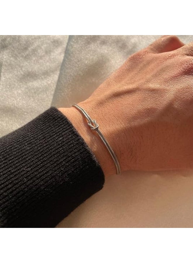 Love Knot Chain Bracelet for Couples Made of Stainless Steel with Adjustable Double Strand Design - Image 5
