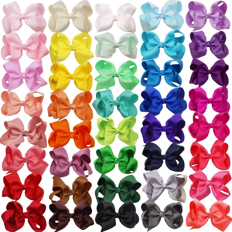 CellElection 40 Colors Hair Bows for Girls 4.5inch Boutique Grosgrain Ribbon Bows Alligator Hair Clips Hair Accessories for Baby Girls Toddlers Kids Children Teens - Image 2