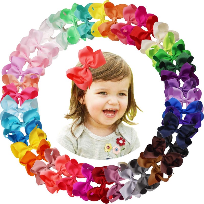 CellElection 40 Colors Hair Bows for Girls 4.5inch Boutique Grosgrain Ribbon Bows Alligator Hair Clips Hair Accessories for Baby Girls Toddlers Kids Children Teens - Image 1