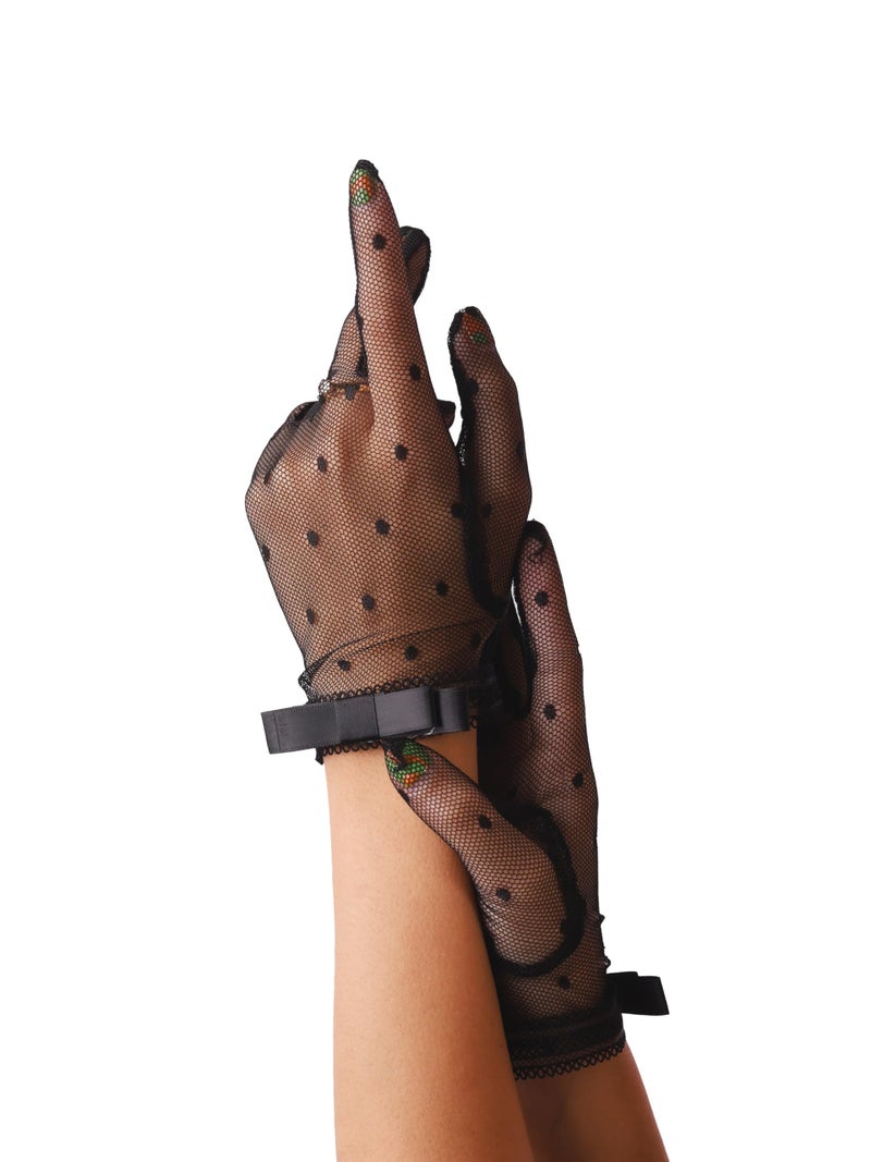Sacina Goth Black Mesh Lace Bow Gloves, Gothic Y2k Lolita Vintage Costume Accessories - Image 1