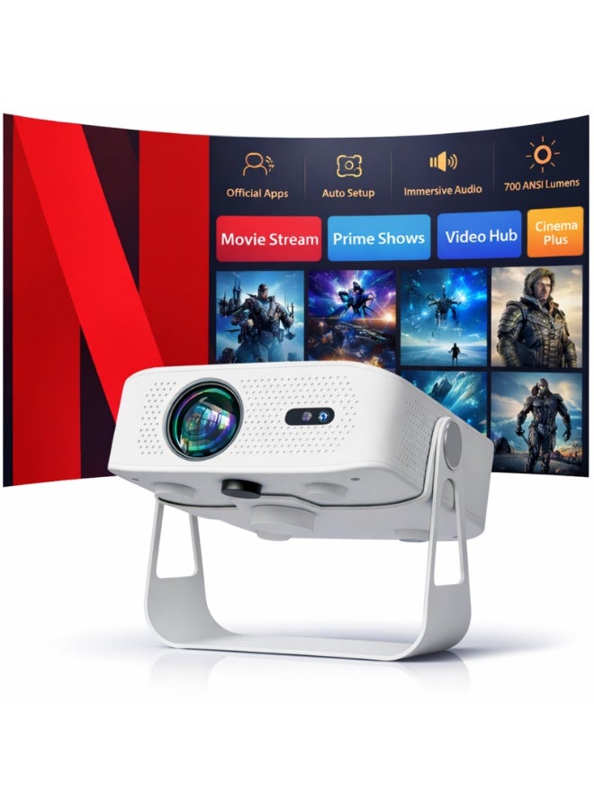 DEEVOLT Premium A50 Smart Mini Projector【Officially-Licensed APP & Native 1080P】 700 Ansi Lumens, 200" Big Screen,Electric Focus,4K UHD, WIFI 6, Outdoor Portable Movie Projector for Home,iOS,Android,Laptop - Image 1