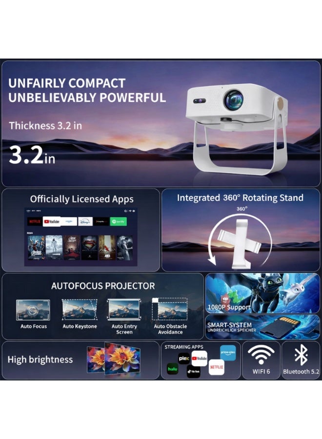 DEEVOLT Premium A50 Smart Mini Projector【Officially-Licensed APP & Native 1080P】 700 Ansi Lumens, 200" Big Screen,Electric Focus,4K UHD, WIFI 6, Outdoor Portable Movie Projector for Home,iOS,Android,Laptop - Image 2