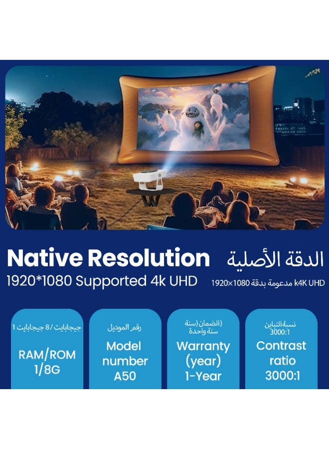 DEEVOLT Premium A50 Smart Mini Projector【Officially-Licensed APP & Native 1080P】 700 Ansi Lumens, 200" Big Screen,Electric Focus,4K UHD, WIFI 6, Outdoor Portable Movie Projector for Home,iOS,Android,Laptop - Image 3